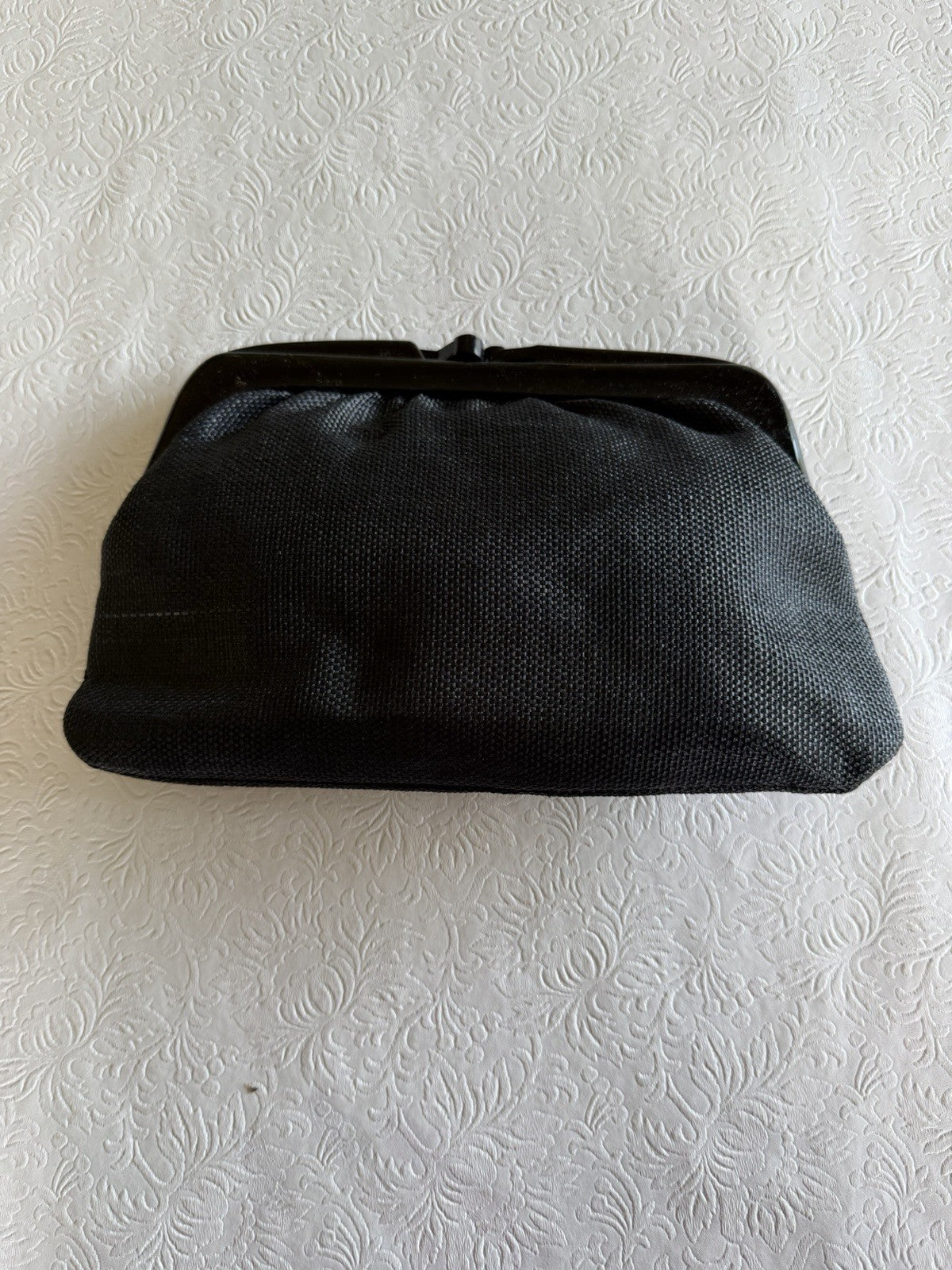 Vintage Italian Black Woven Plastic Frame Clutch Evening Purse Bag Made in Italy