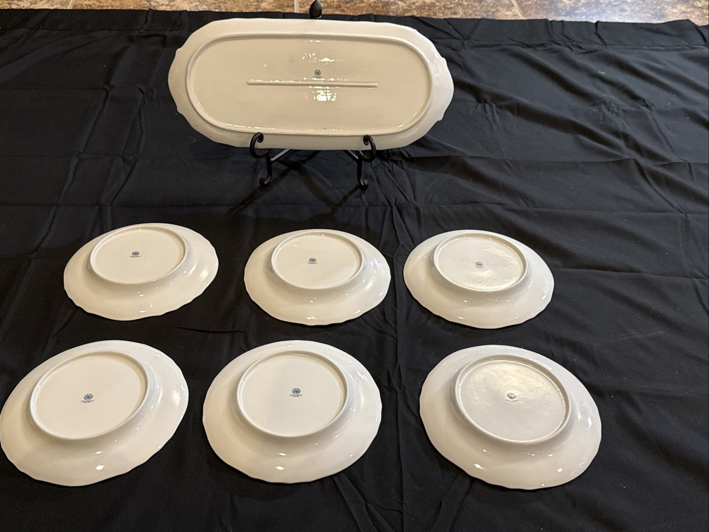 Hollóházi Henriett Pattern Cake Plate Set of 6 w/Matching Serving Tray Hungary