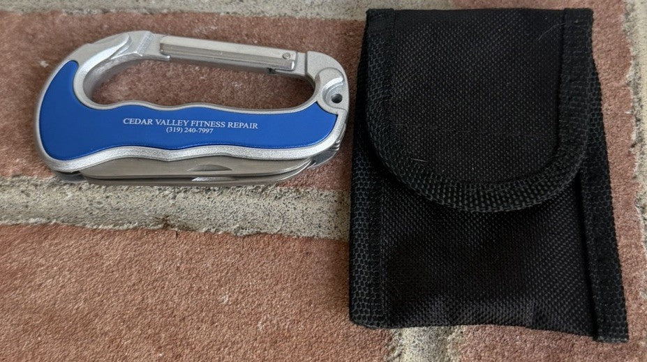 Multi Tool Carabiner Pocket Knife Folding Saw Scissors Utility Tool Blue Pouch