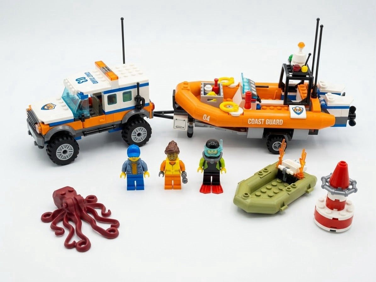 LEGO City Coast Guard 4x4 Response Unit 60165 Complete Truck Boat 3 Figs Octopus