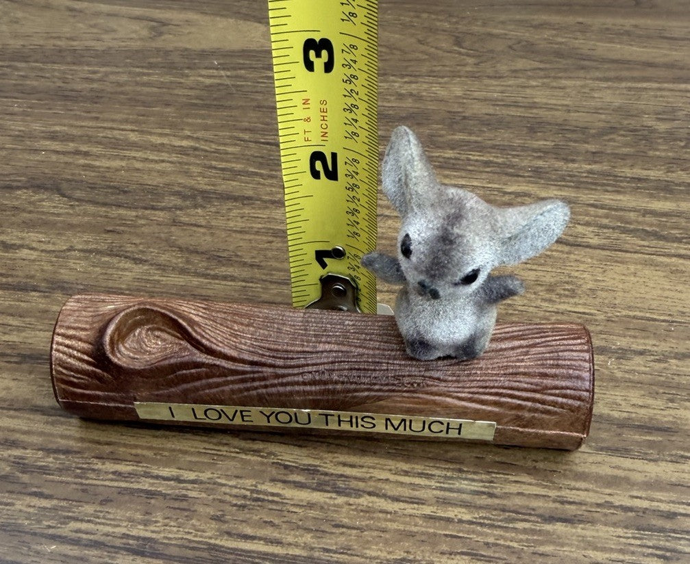 Vintage 1970s Flocked Mouse Figurine I Love You This Much Plastic Log Valentine