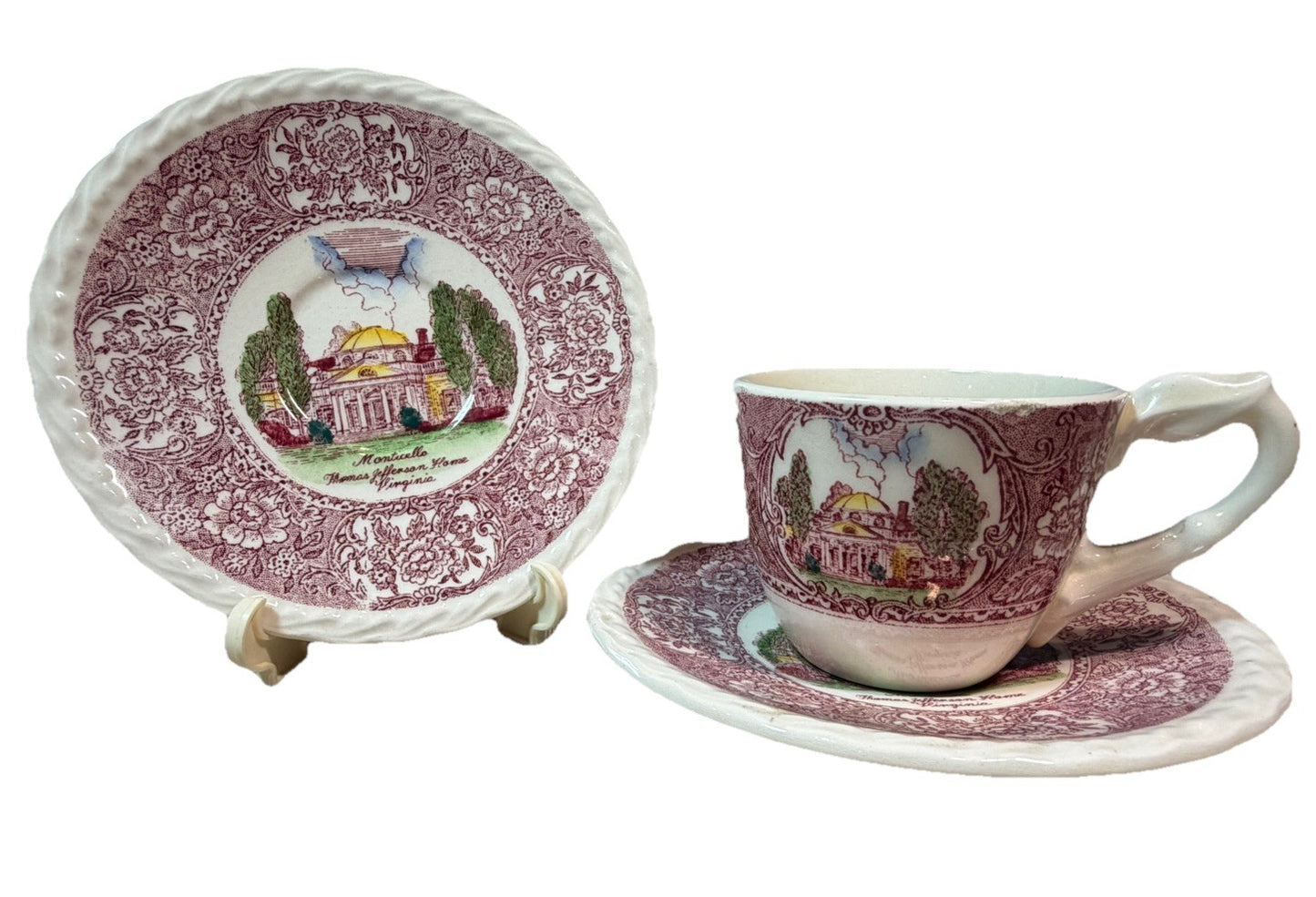Vernon Kilns Thomas Jefferson Monticello Demitasse Cup Saucer Set