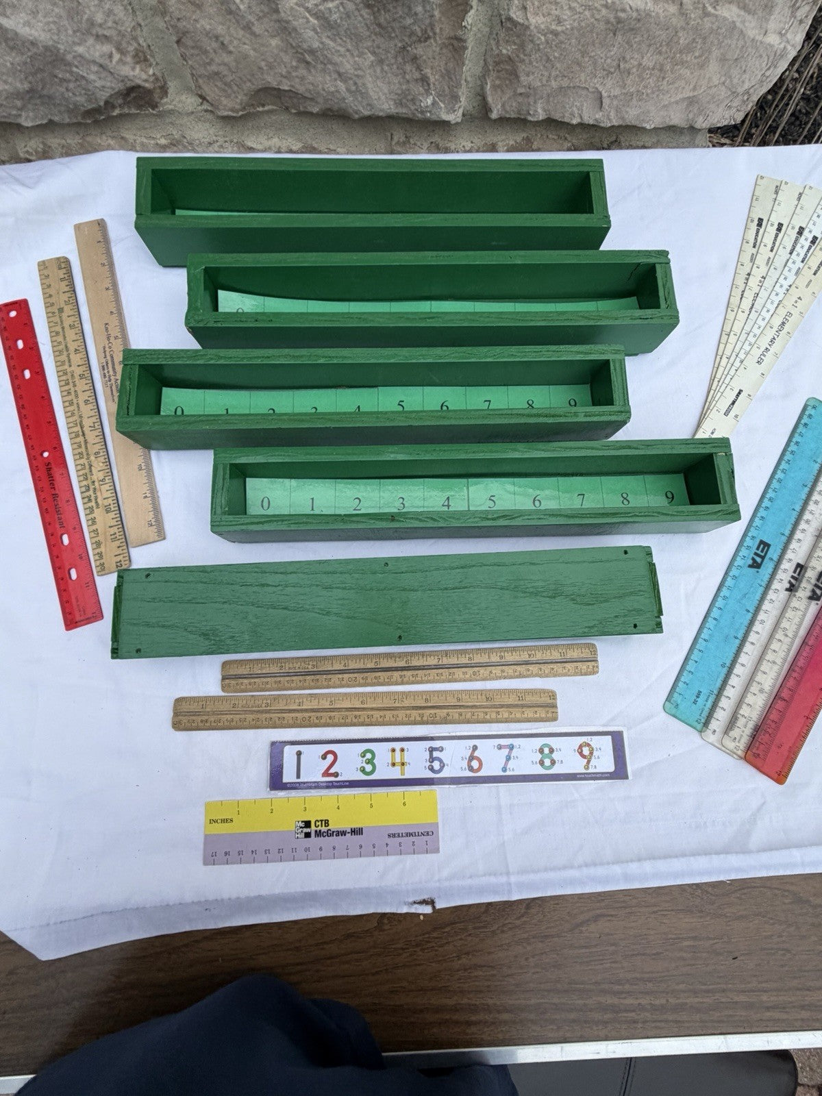 Montessori Number Rods Lot Wooden Boxes Math Learning Set & Assorted Rulers