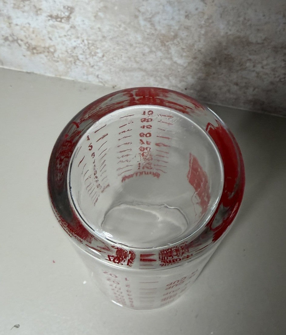 Vintage Big Bear Super Markets Glass Measuring Cup Bar Cocktail Mixer Advertisin