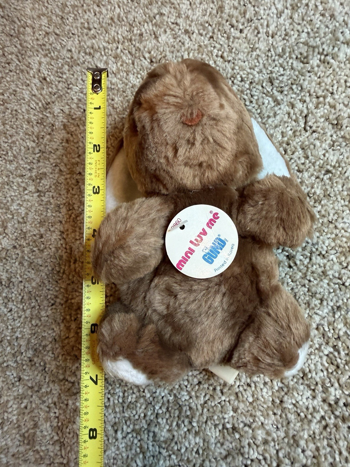 Vintage 1976 GUND Mini Luv Me Brown Bunny Rabbit Plush Rattle Toy Tagged 3860