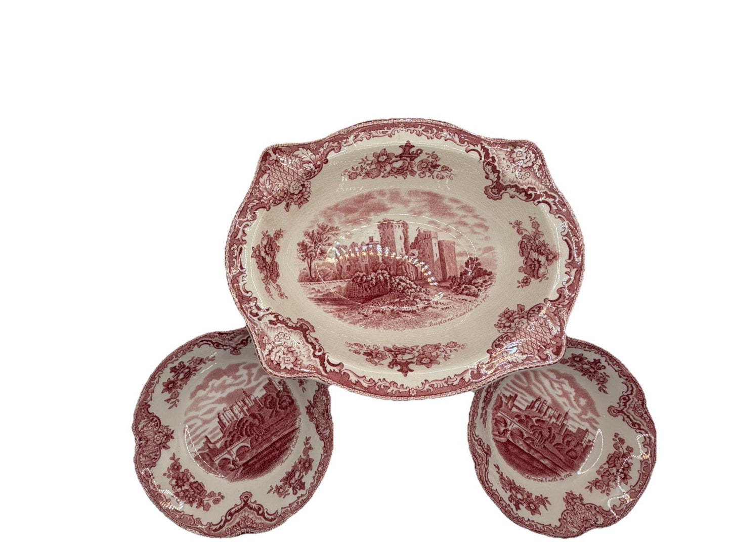 Johnson Brothers Old Britain Castles Red Oval Vegetable Bowl 2 Dessert Bowls