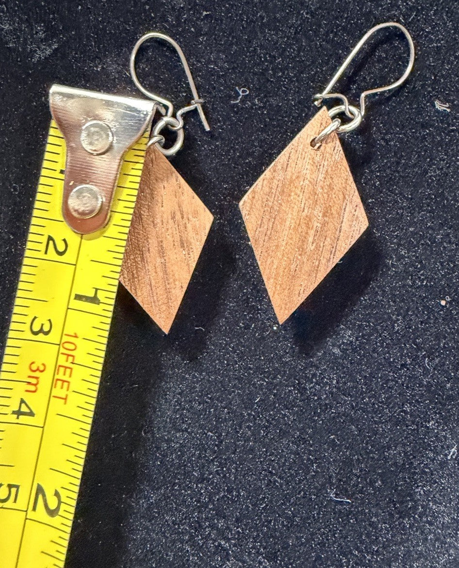 Vintage Canadian Handicrafts Snowbird Wood Bead Drop Earrings Diamond Shape Pair