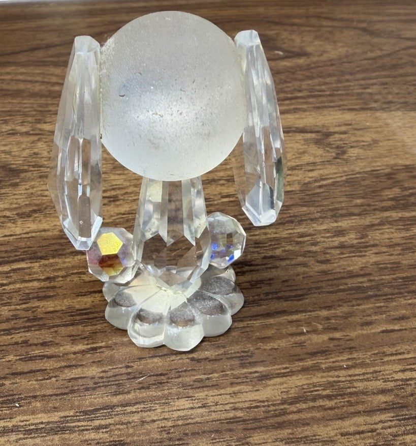 Bohemia Crystal Glass Poodle Figurine Signed Czechoslovakia Faceted Mini Dog