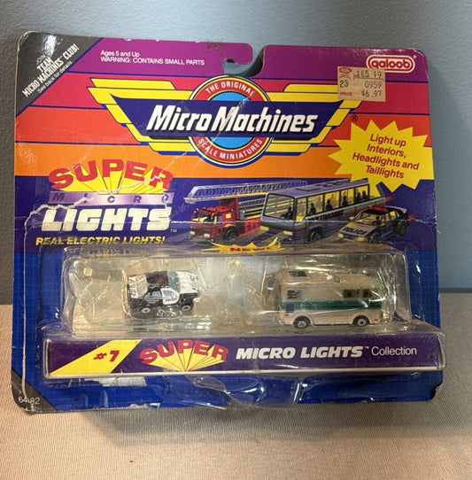 Vintage 1990 Micro Machines Micro Lights 47 Galoob 6482 Police Car Motor Home
