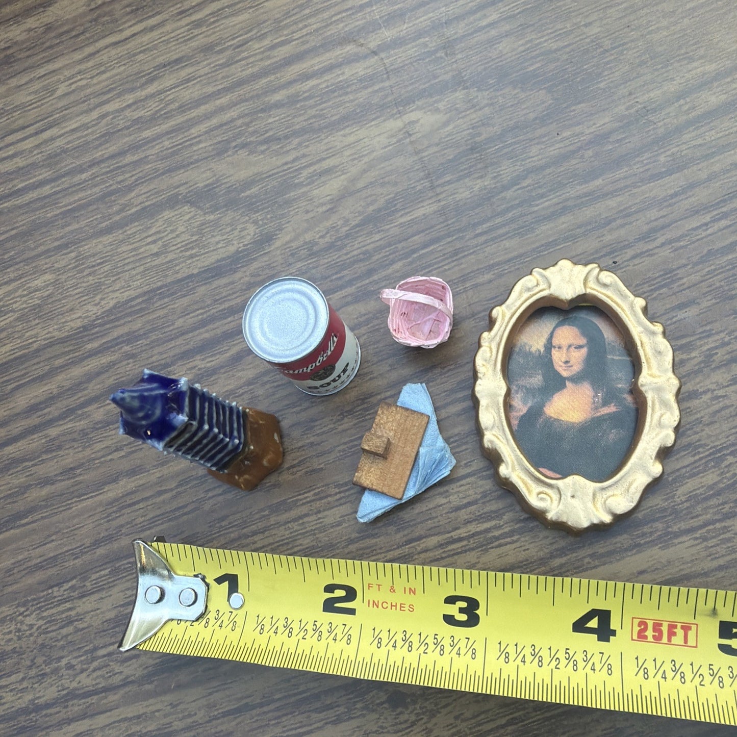 Mixed Miniatures Lot Dollhouse Resin Ceramic Wood Basket Mona Lisa Decor