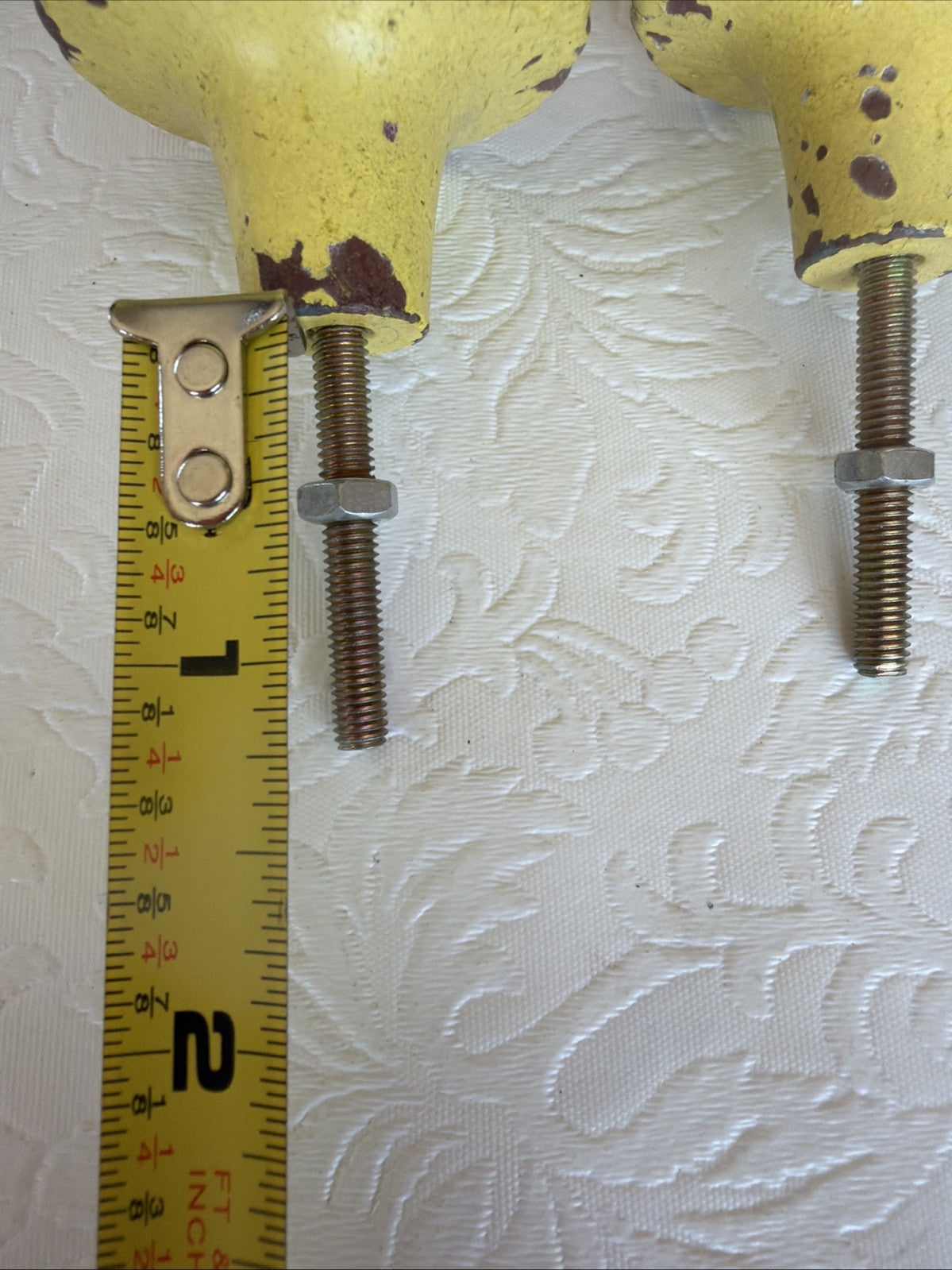 Vintage Metal Drawer Pulls Glass Centers Yellow Blue Shabby Chic Set 2 Hardware