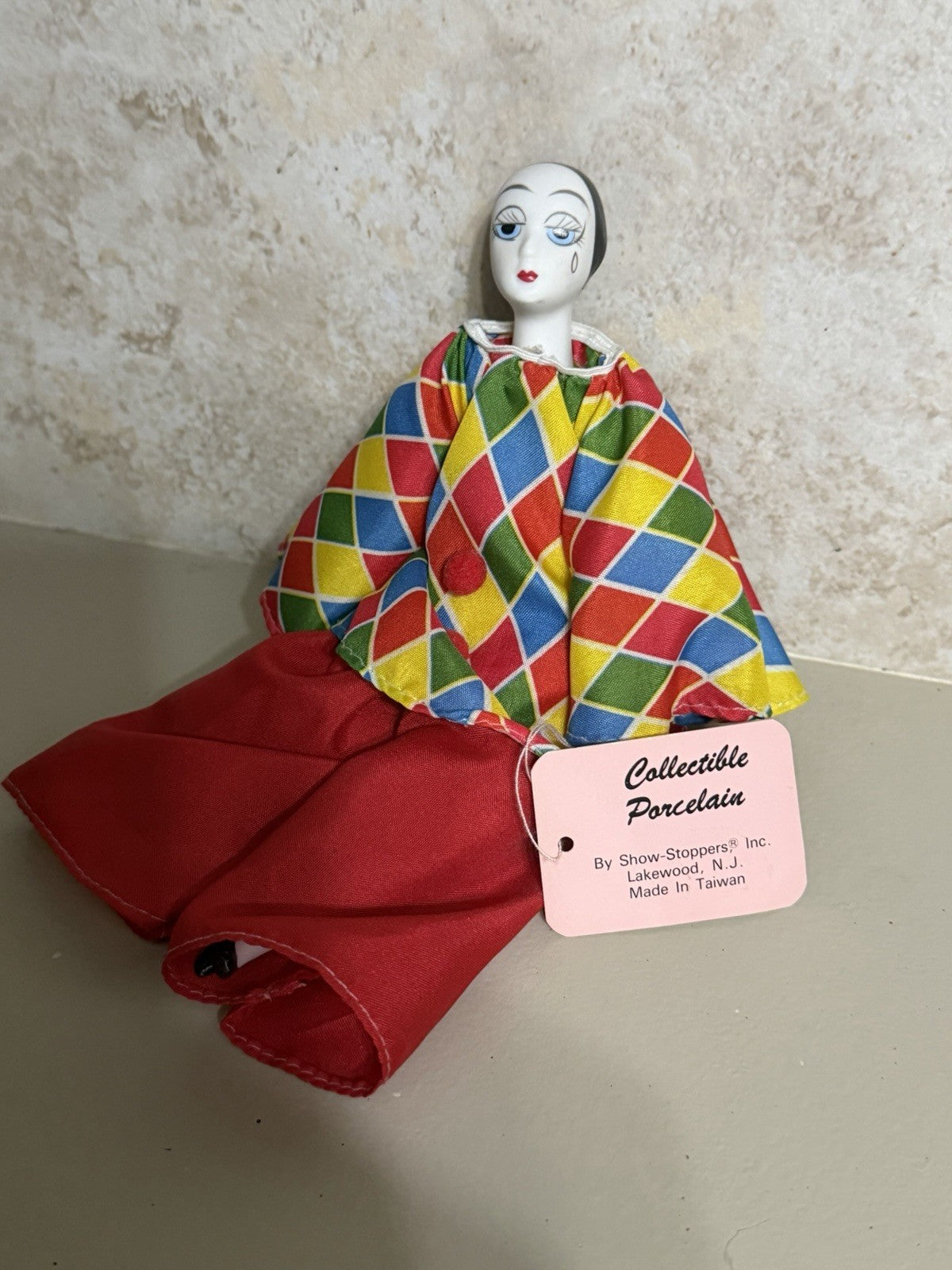 Vintage Show Stoppers Porcelain Clown Doll Harlequin Original Tag 7"