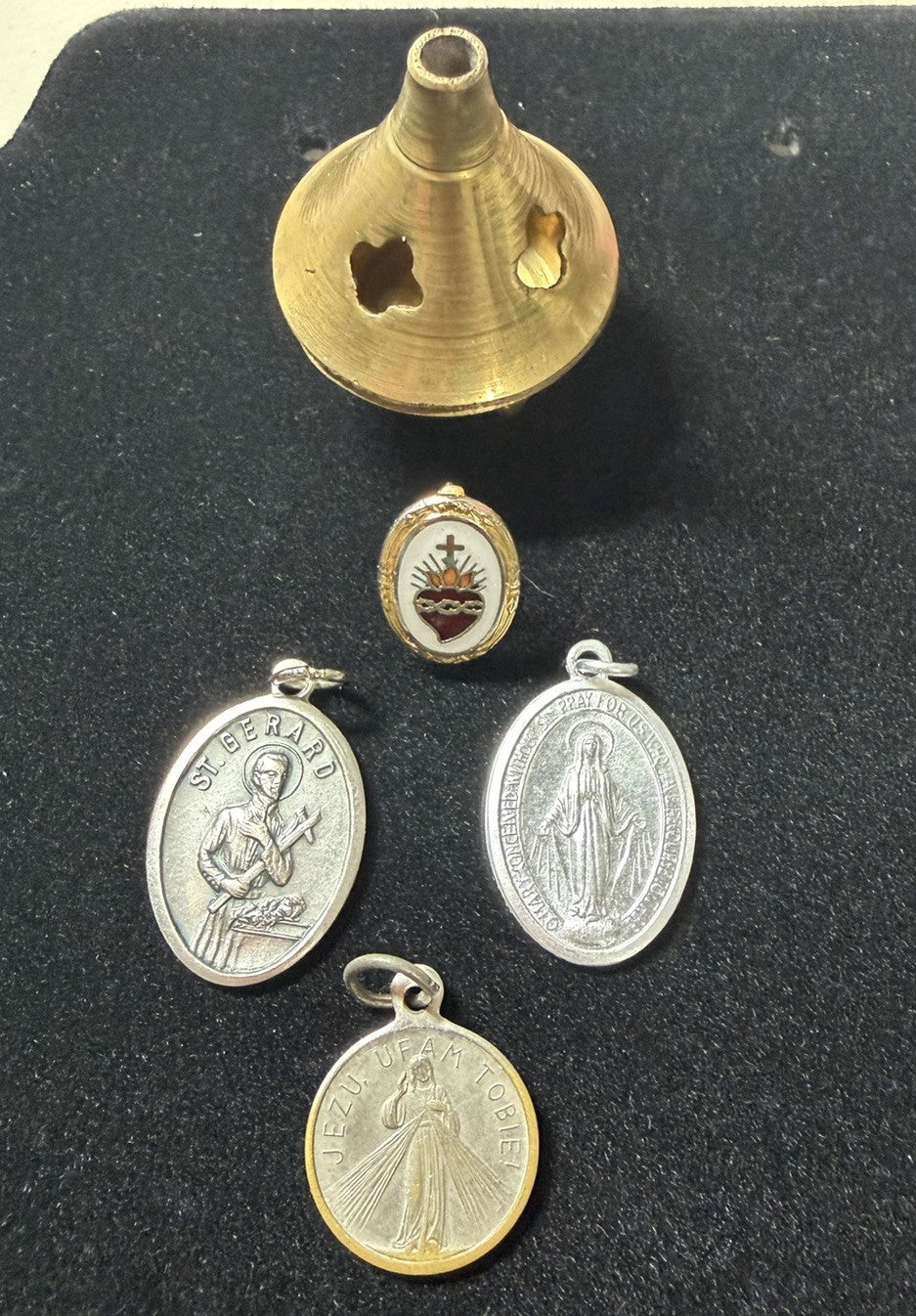 Vintage Brass Mini Incense Burner Censer Catholic Religious Devotional Medal Lot