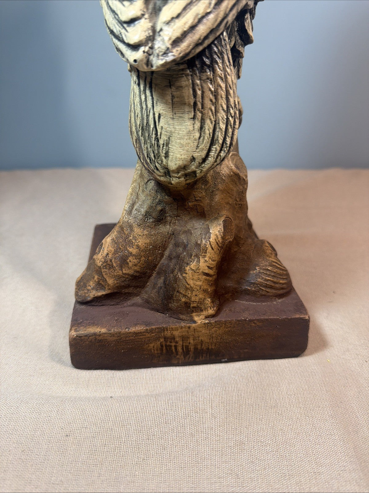 Vintage Chalkware Owl Statue 14.5" Mid Century Owl Figurine