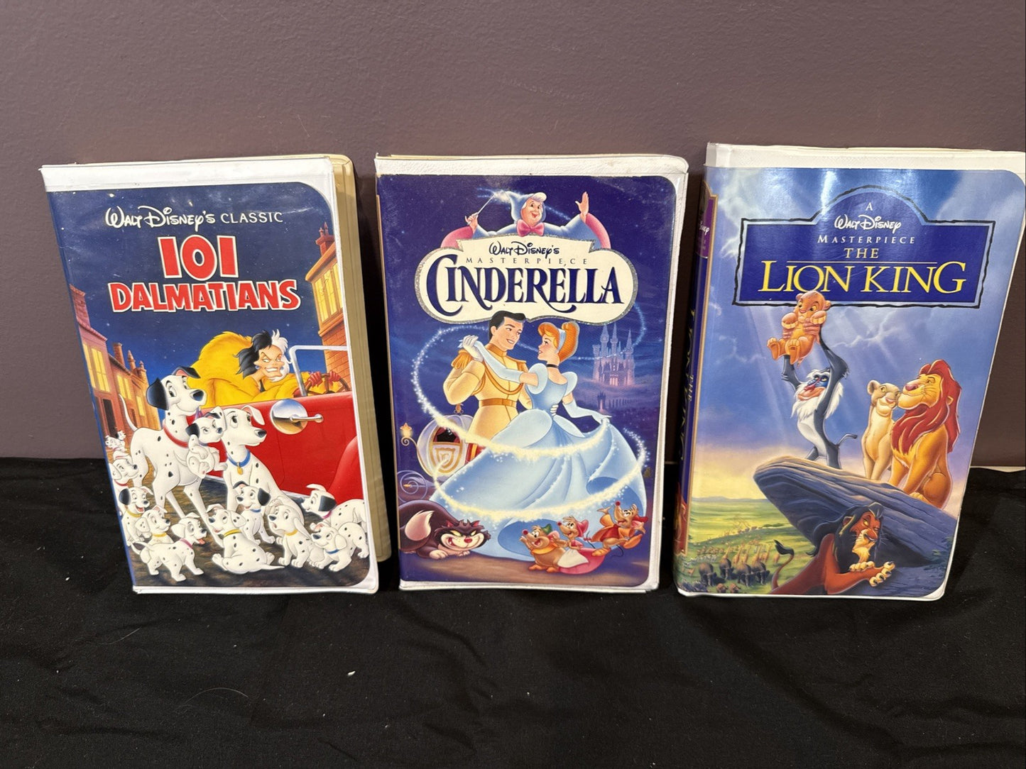 Lot Of 3 Disney VHS 101 Dalmatians Cinderella Loin King