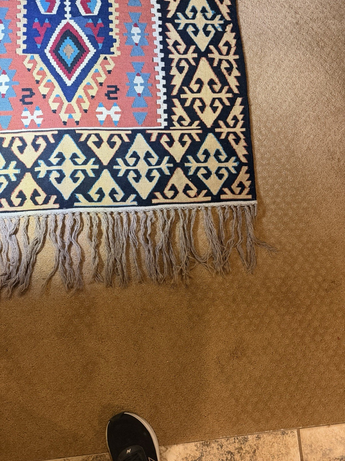 Vintage Turkish Kilim Flat Weave Rug Runner Geometric Tribal Wool Fringe Handmad