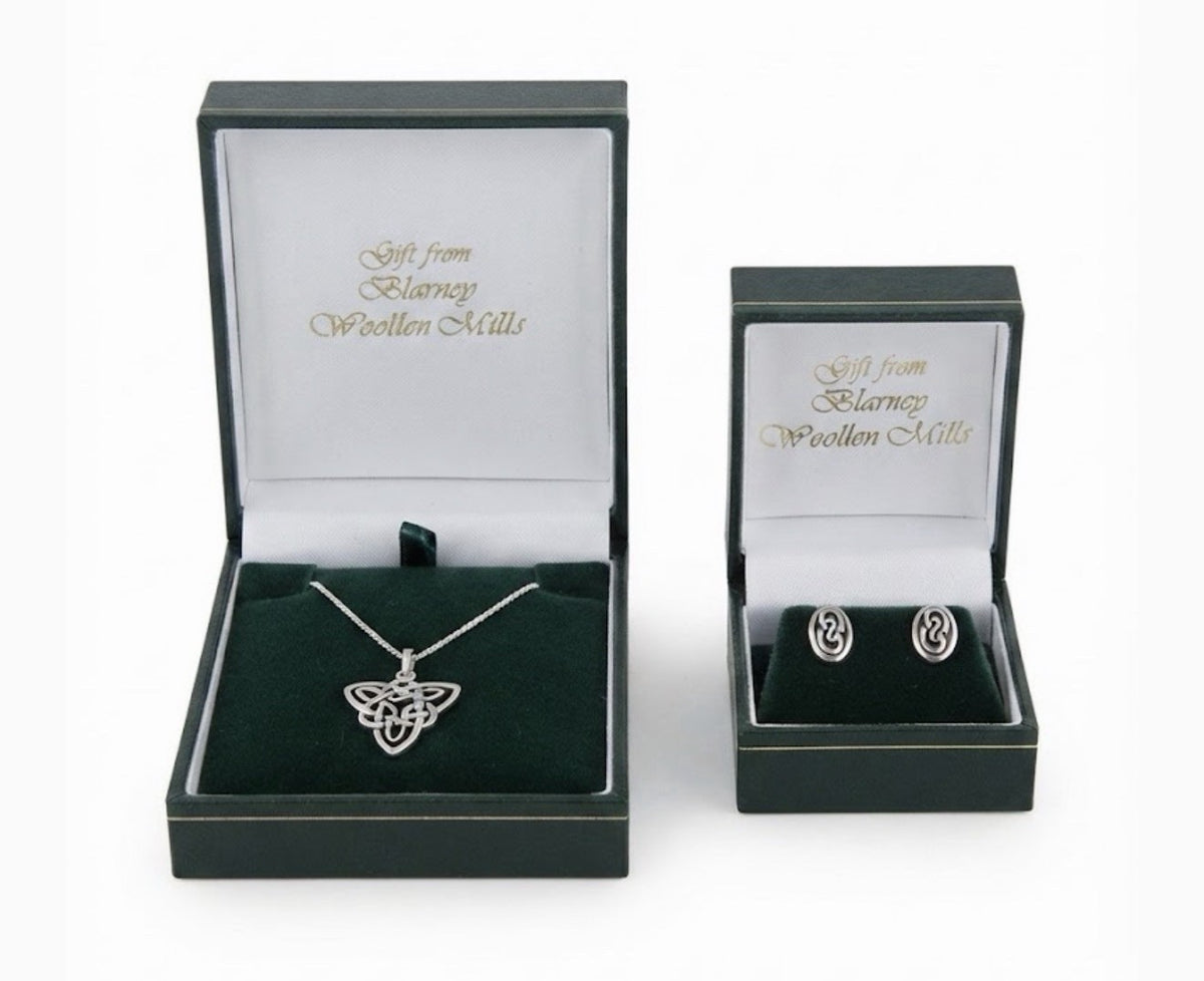 Blarney Woollen Mills Irish Celtic Knot Sterling Silver Necklace Earrings Set