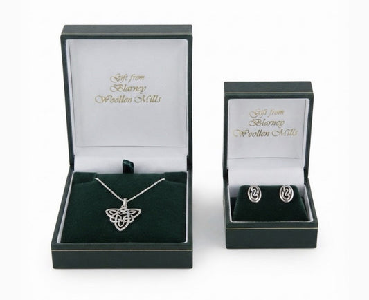 Blarney Woollen Mills Irish Celtic Knot Sterling Silver Necklace Earrings Set