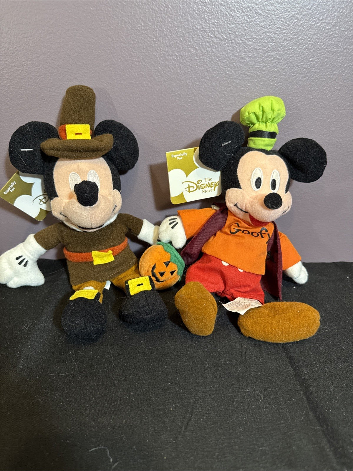 Disney World Pilgrim Thanksgiving Mickey & MIckey as Goofy Bean Bag Lot of 2