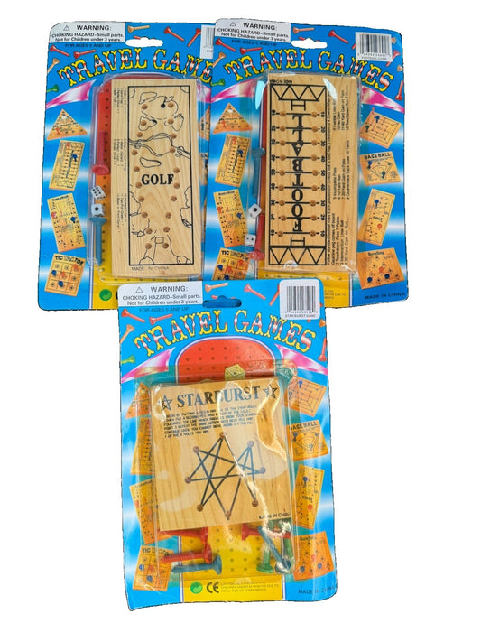 Vintage Wooden Travel Games Lot 3 Golf Football Star Burst Dice Board Pocket