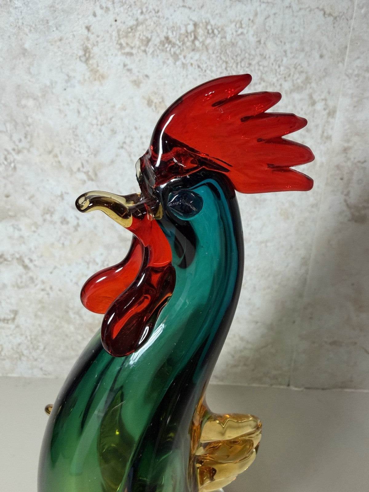 Vintage Murano Style Art Glass Rooster Duck Figurine Set Hand Blown Italy Pair