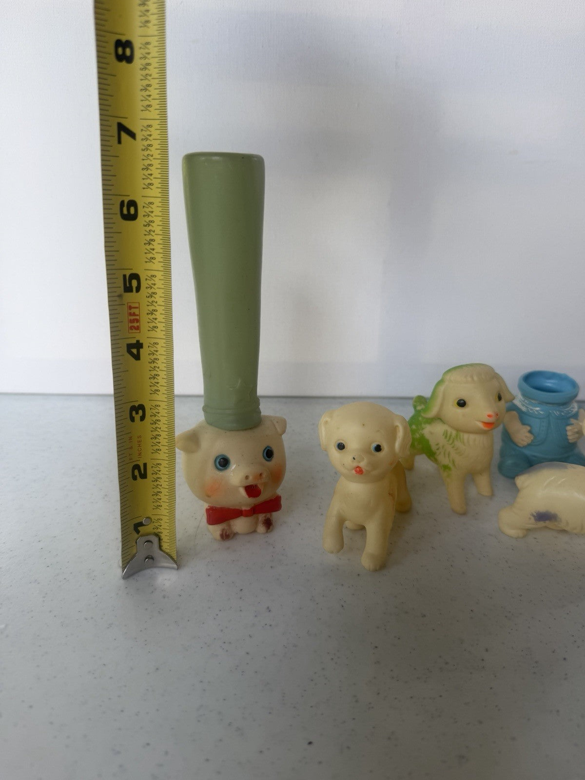 Vintage Rubber Squeaky Animal Toy Lot Pig Dog Lamb Bear Giraffe Retro