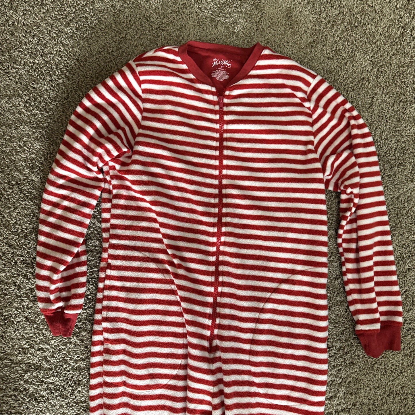 Nick and Nora Sock Monkey Pajamas Red White Striped One Piece Womens Size Small