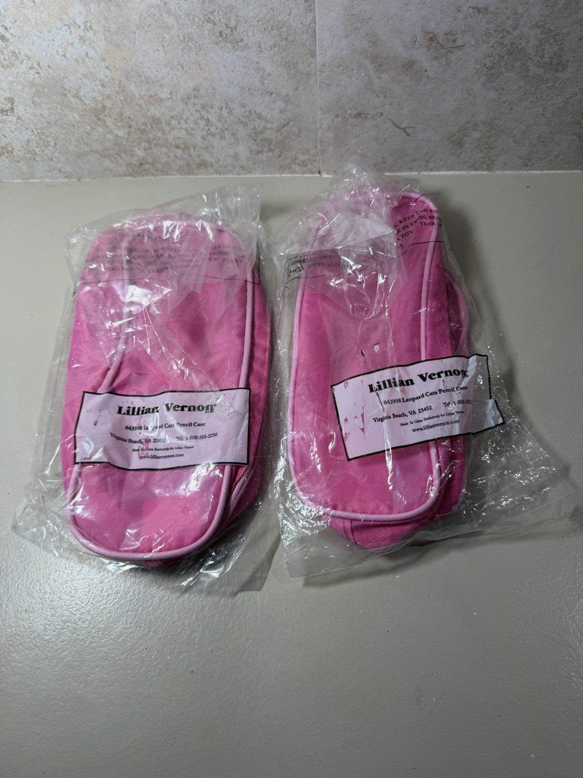 NWT Lillian Vernon Pink Leopard Cats Pencil Case Cosmetic Bag Lot of 2 Zip Pouch