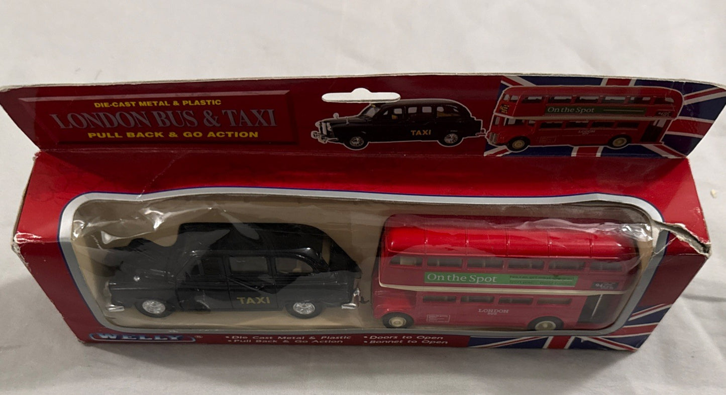 Welly London Bus Taxi Pull Back Diecast Set TH99930 2G New In Box