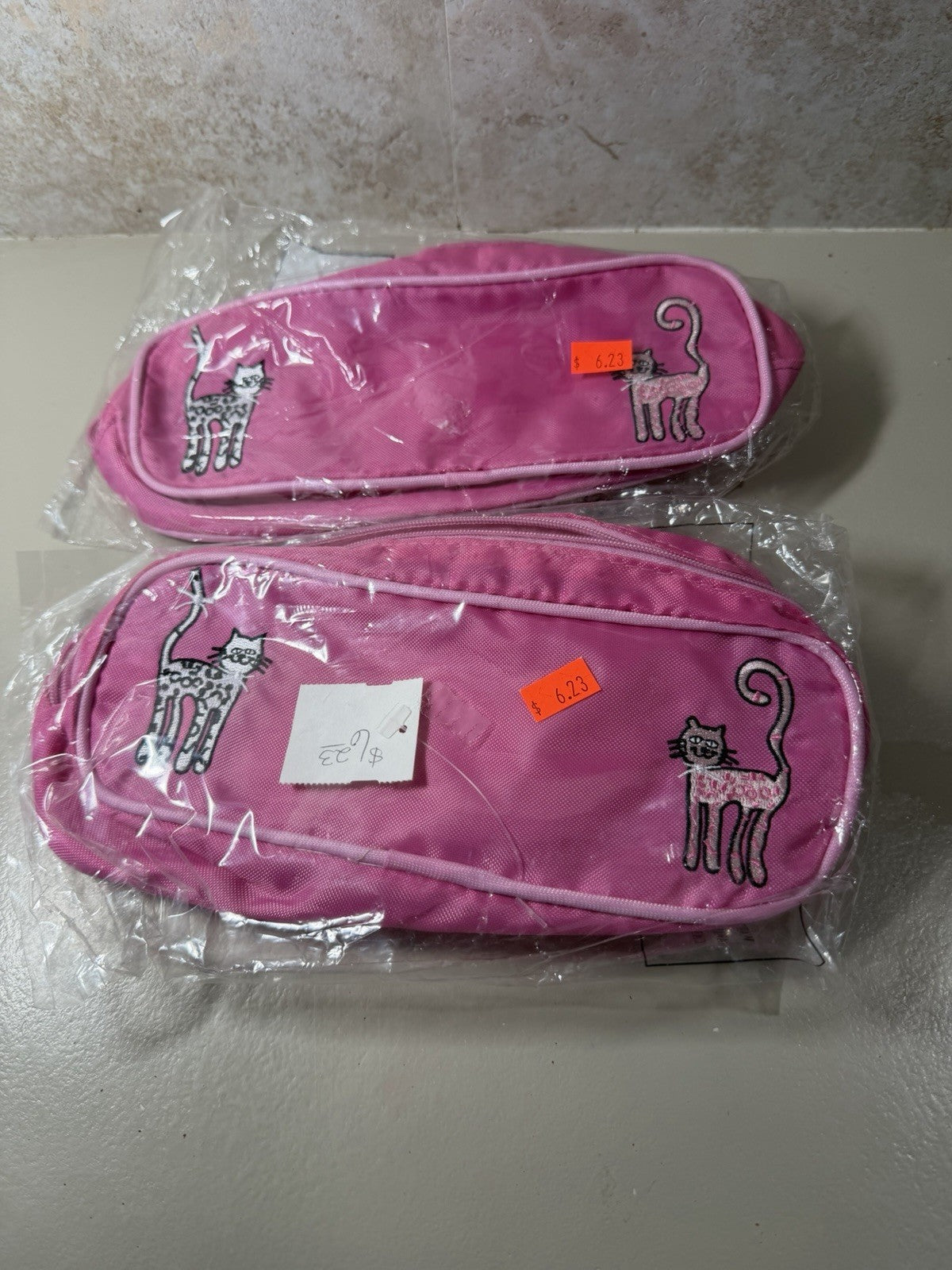 NWT Lillian Vernon Pink Leopard Cats Pencil Case Cosmetic Bag Lot of 2 Zip Pouch