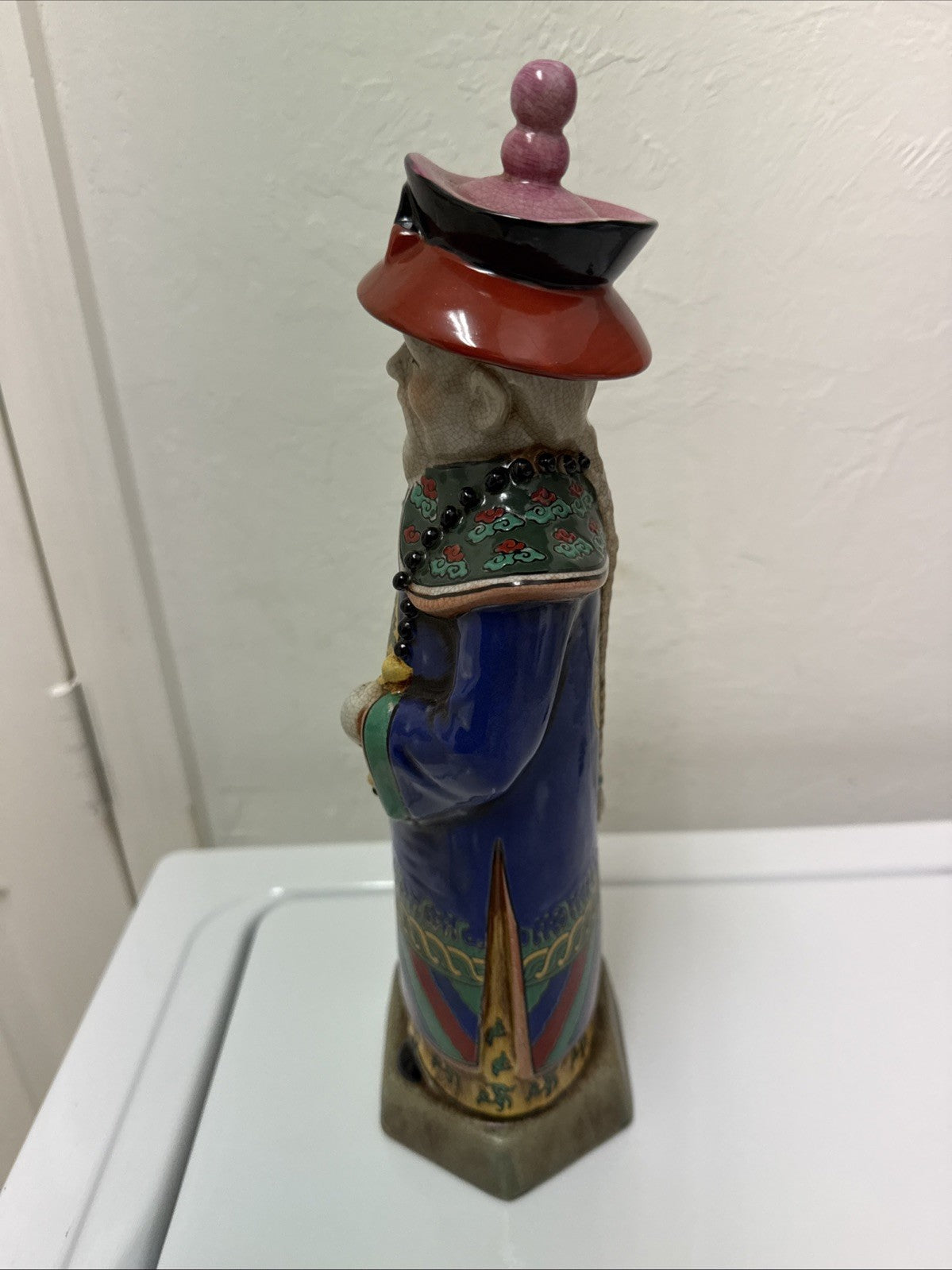 Chinese Qing Dynasty Emperor Statue 14" Handmade Ceramic Crackle Glaze Figurine