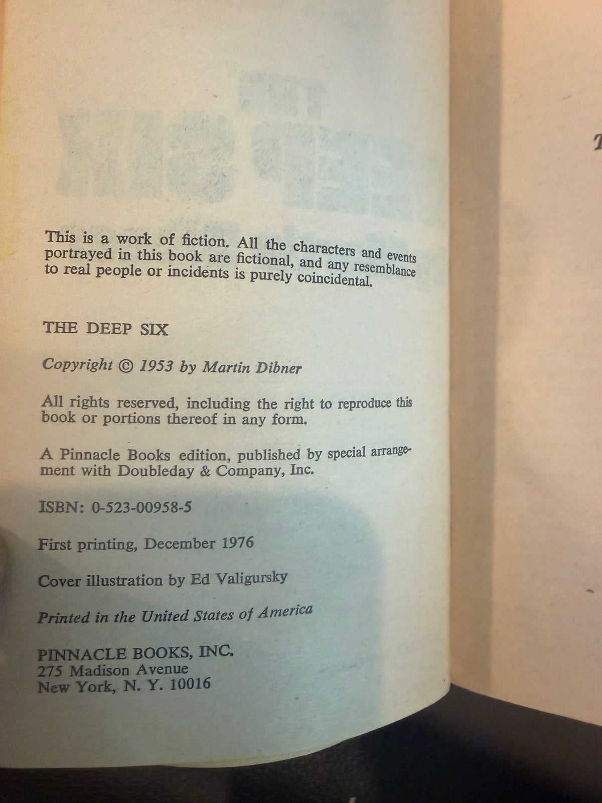 The Deep Six Martin Dibner Vintage 1976 Paperback WWII Navy Novel Intact Card