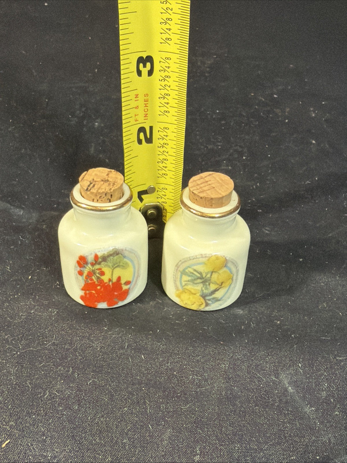 1987 Enesco Miniature Potpourri Bottles Set Floral Ceramic Corks 2"