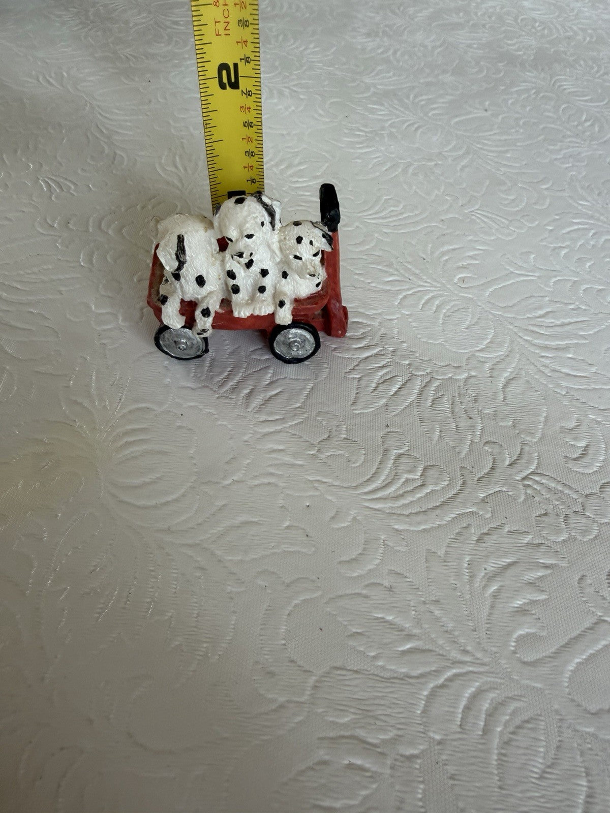 Vintage Dalmatian Puppy Figurine Lot 4pc Wind Up Musical Music Box Red Wagon