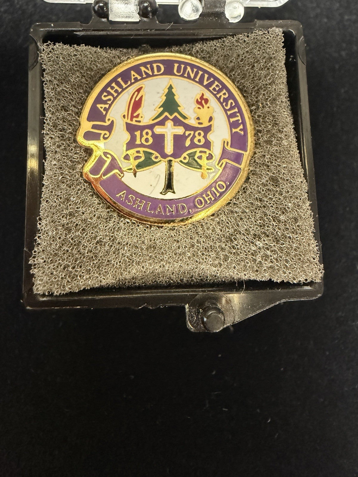 Vintage Ashland University Ohio Seal Logo Enamel Lapel Pin Collectible With Box