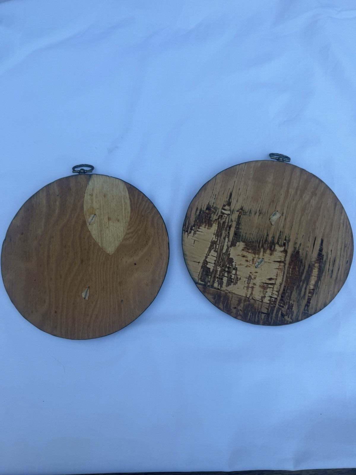 Vintage Decoupage Wood Wall Plaque Pair Monarch Butterfly Downhill Skier 1970s