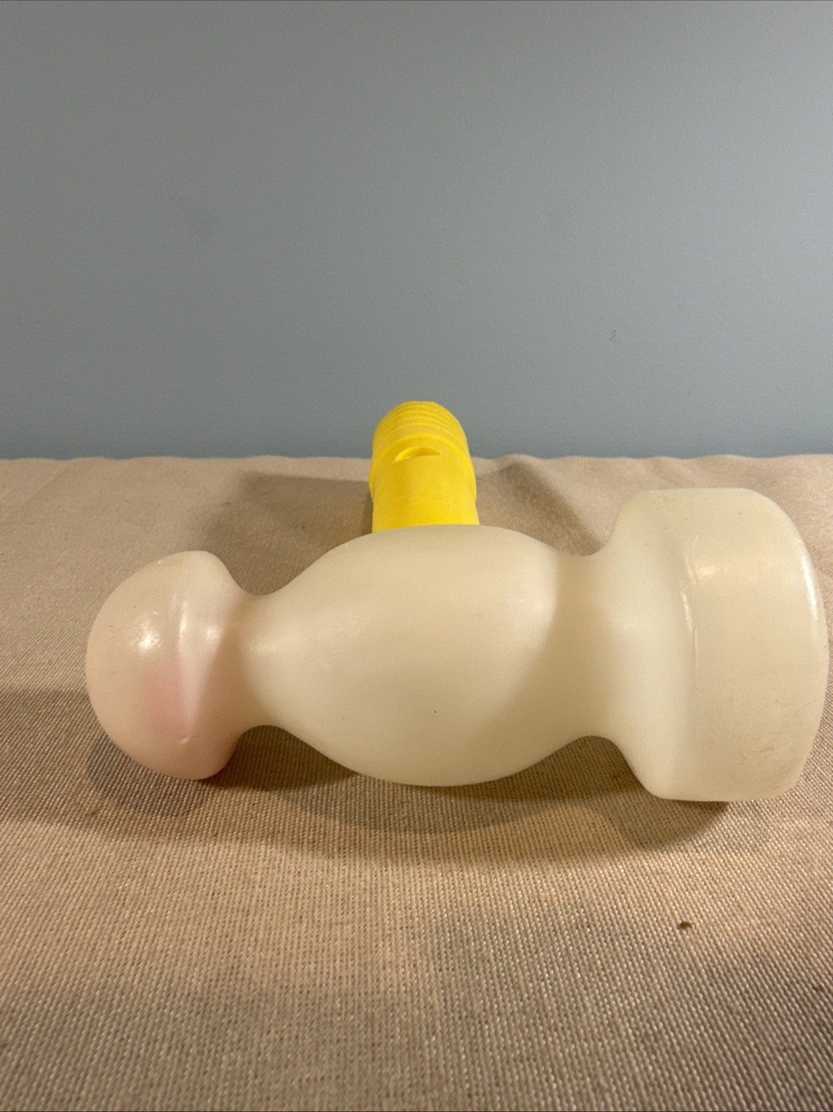Vintage Baby Rattle Hammer Plastic Yellow White Infant Toy 1975
