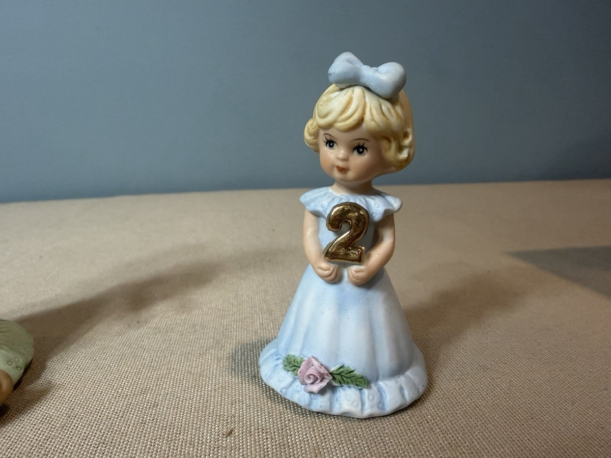 Enesco Growing Up Birthday Girls Figurines Age 2 & Age 7 Blonde with Boxes 1981