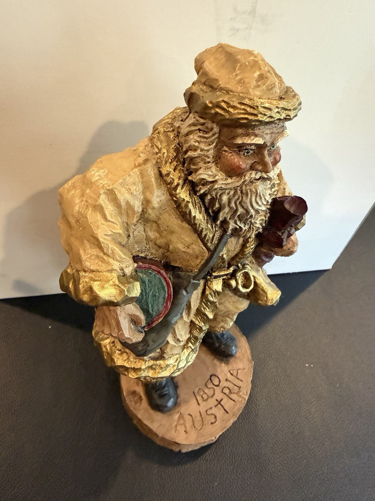 Pair Hand Carved Folk Art Santa Figurines Austrian Russian Style Wooden Figures
