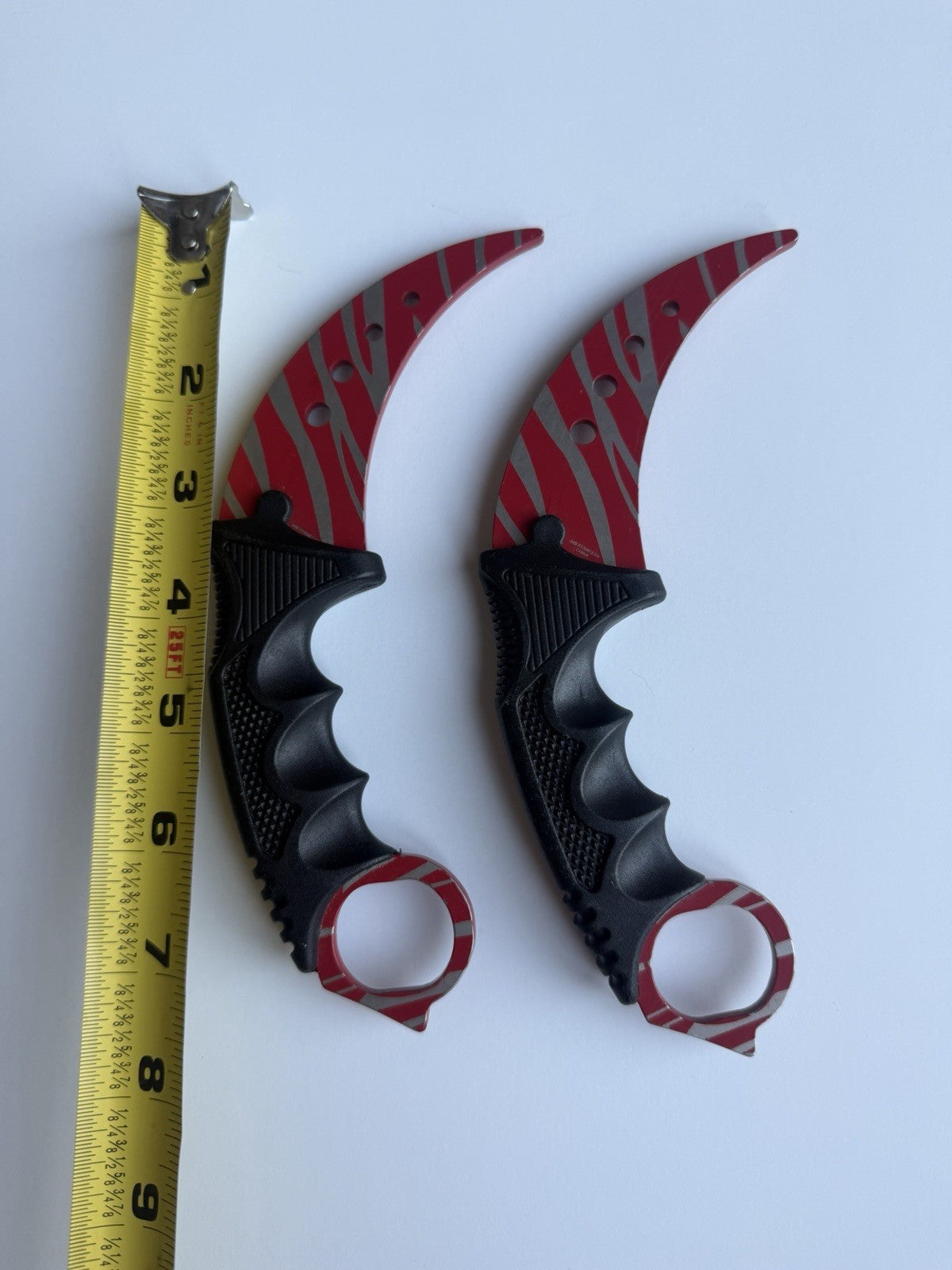 Fixed Blade Karambit Knife Pair Lot of 2 Red Tiger Stripe with Sheaths