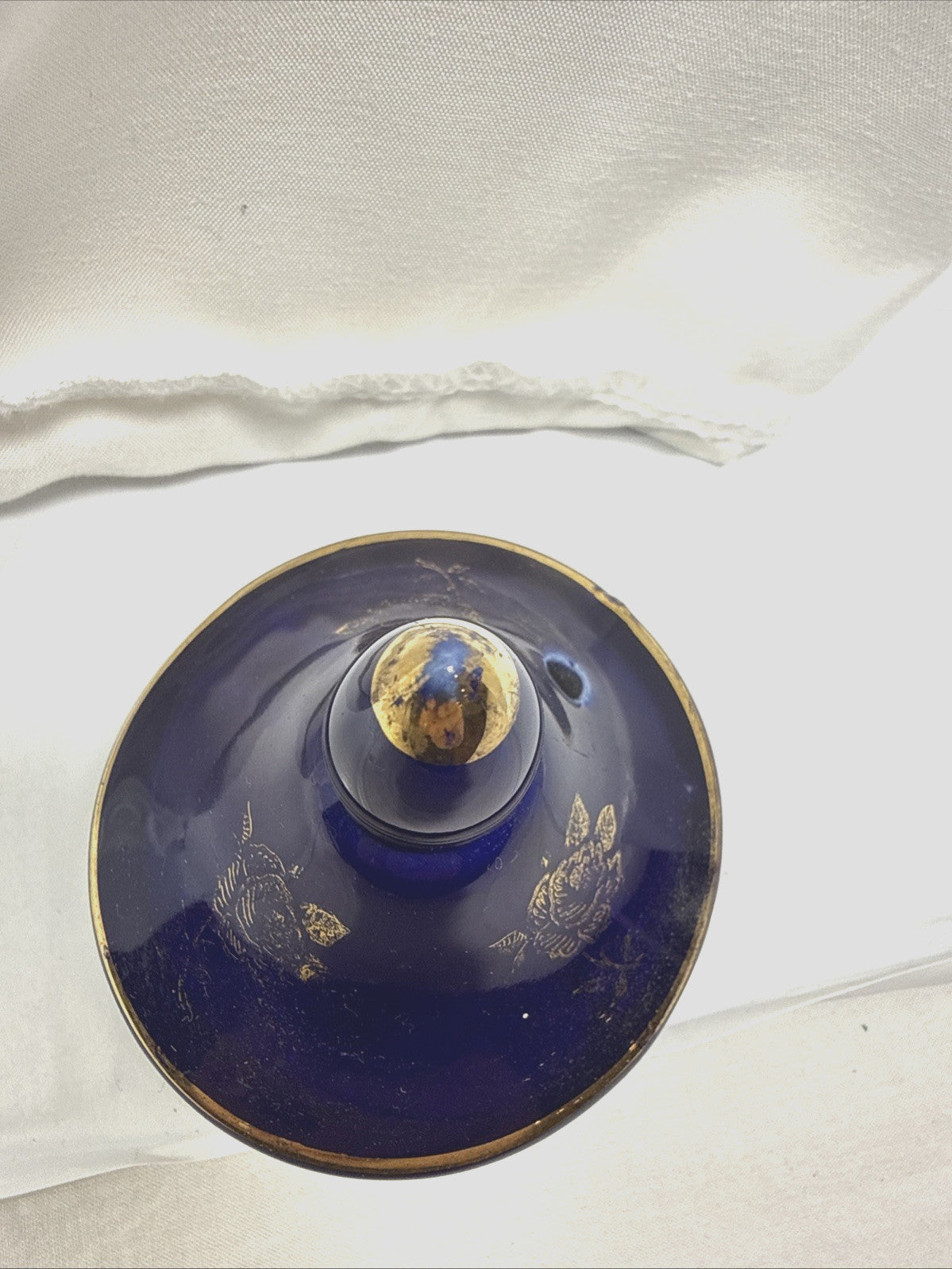 Vintage Hall Blue Ceramic Teapot Gold Trim Floral Mid Century Style