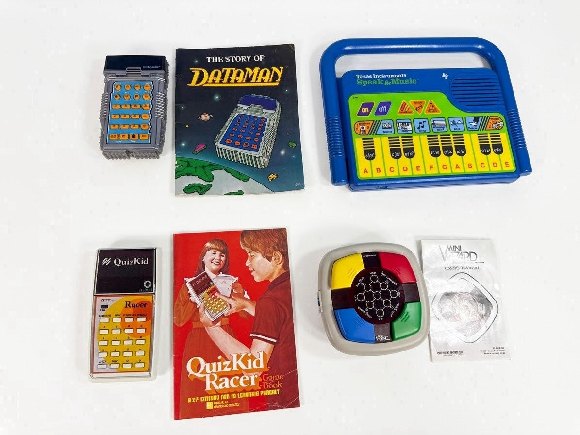Vintage Electronic Educational Toys Lot Dataman Quiz Kid Mini Wizard Untested