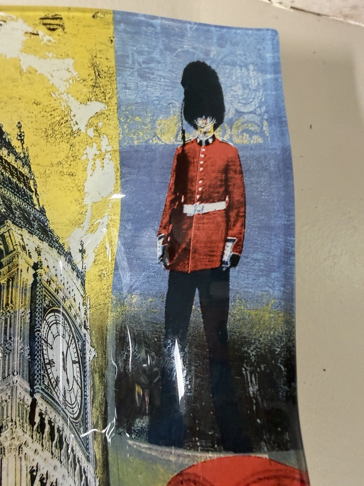 London England Souvenir Fused Glass Square Dish Tray Big Ben Red Bus Decor UK