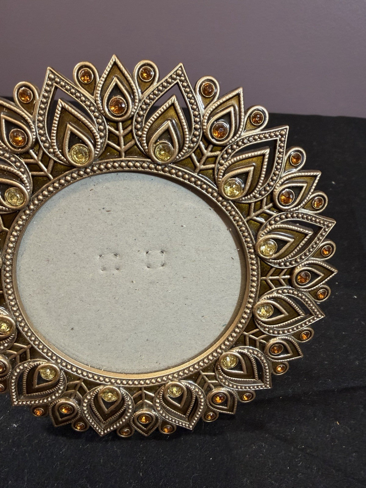 Ornate Pier One Metal Round Gem Photo Frame 6” & Amber Crackle Votive 2”