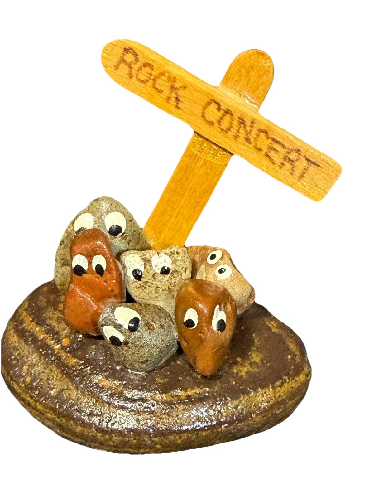 Vintage Pet Rock Paperweight Rock Concert 1970s Hand Painted Super Cute