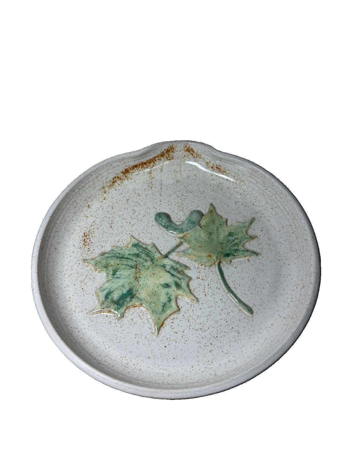 Vintage Canadian Studio Art Pottery Chip Dip Set Speckled Green Leaves Serving