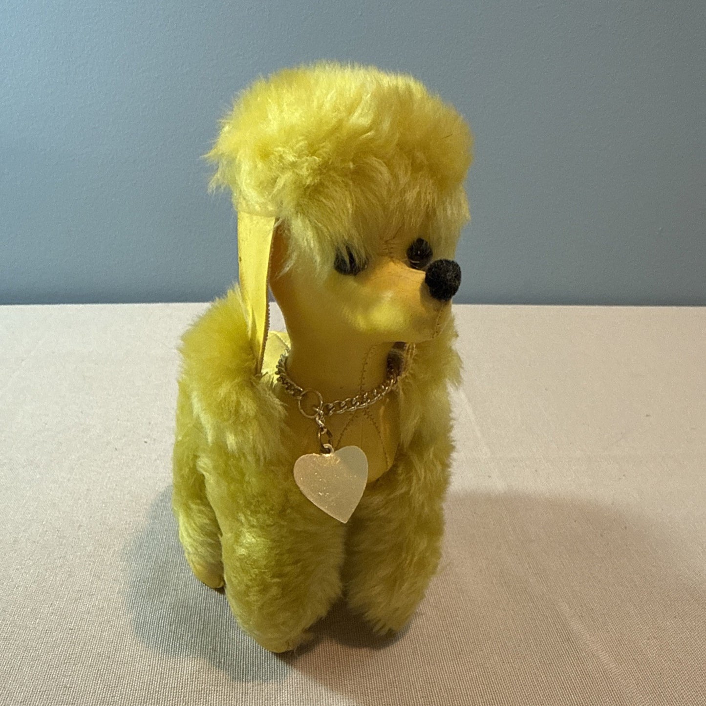 Vintage 1960s Pompie Poodle Plush Yellow Heart Tag Retro Toy Dog