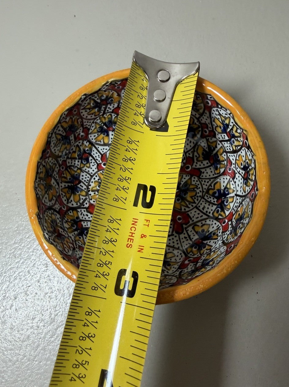 Hand Painted Moroccan Style Ceramic Bowl Vibrant Geometric Pottery 5.5"