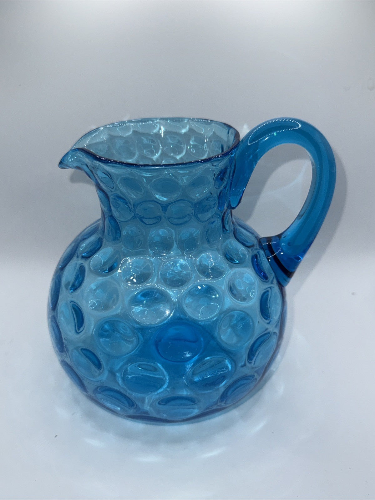 Blue Reverse Thumbprint Pitcher Vintage Glass