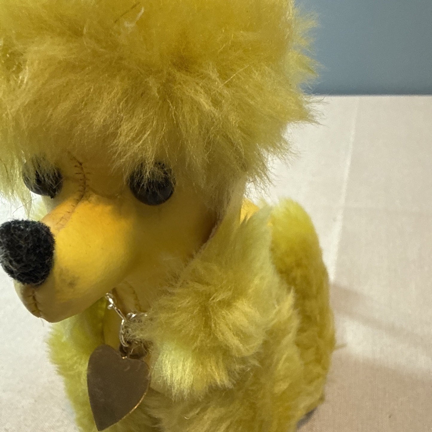 Vintage 1960s Pompie Poodle Plush Yellow Heart Tag Retro Toy Dog